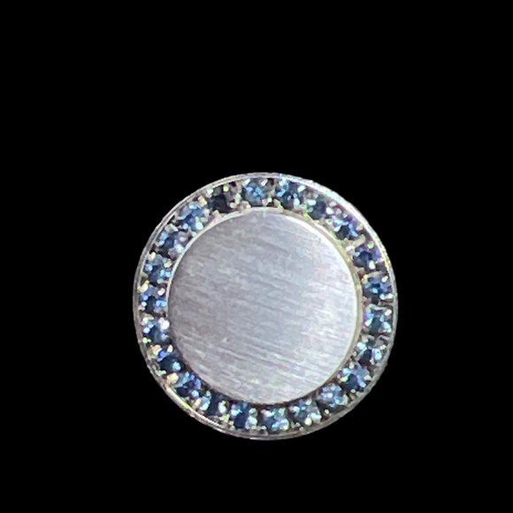 Vintage Silver Tone And Blue Rhinestone Cufflinks and Tie Tack Set (5025) - Picture 3 of 3